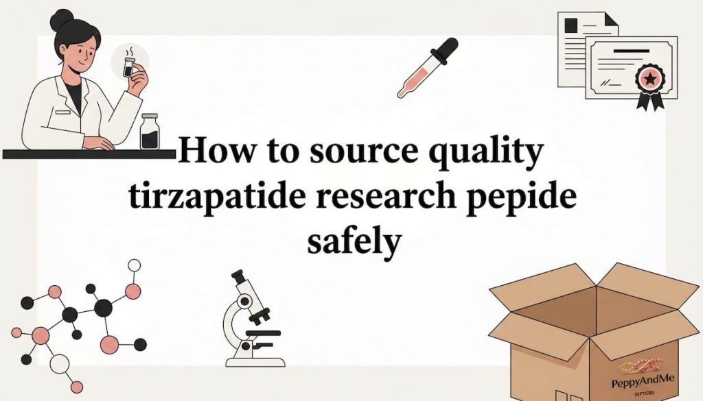 Title card with lab and peptide illustrations
